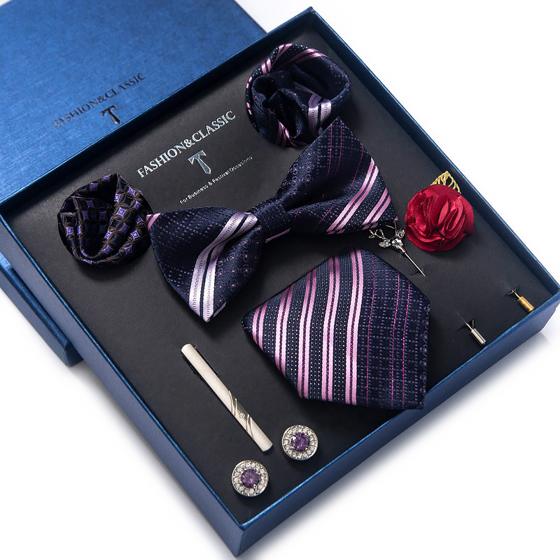 Neck Tie Set Box - هدية العيد منديل جيب مربعات أزرار